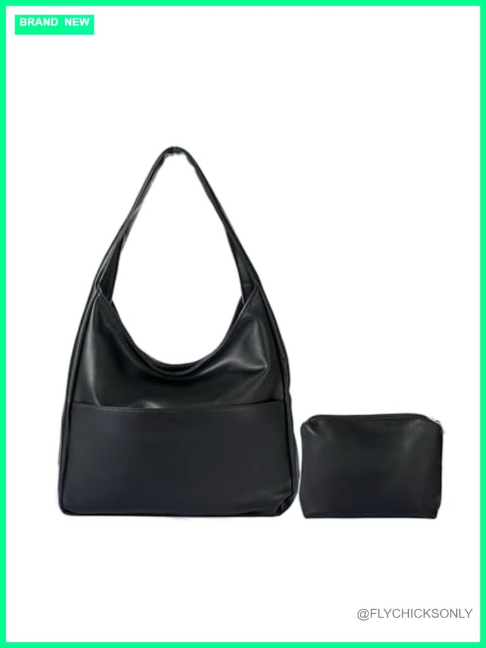 Women's Faux Leather Quilted Hobo Tote Shoulder Work Handbag 2-Piece Set